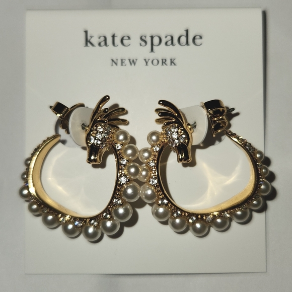 Kate Spade dragon gold-tone hoop earrings with pearls - Picture 2 of 3